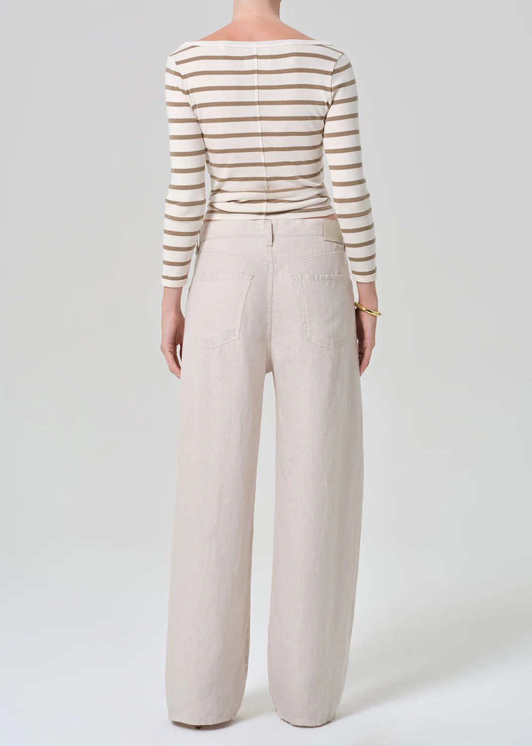 Brynn Drawstring Linen Trouser in Pale Stone - obligato