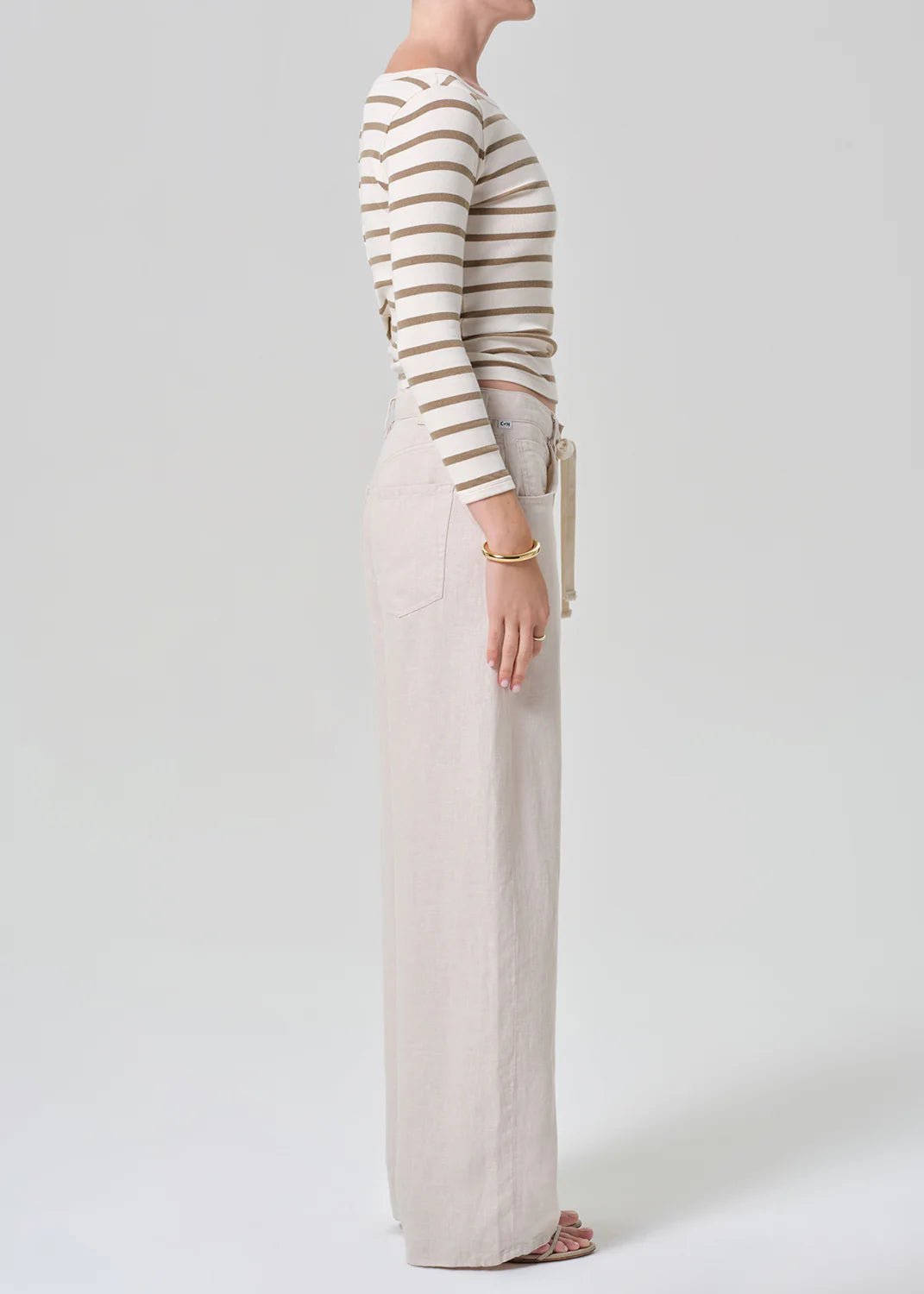 Brynn Drawstring Linen Trouser in Pale Stone - obligato