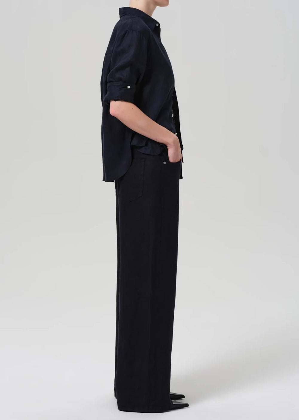 Brynn Drawstring Linen Trouser in True Navy - obligato