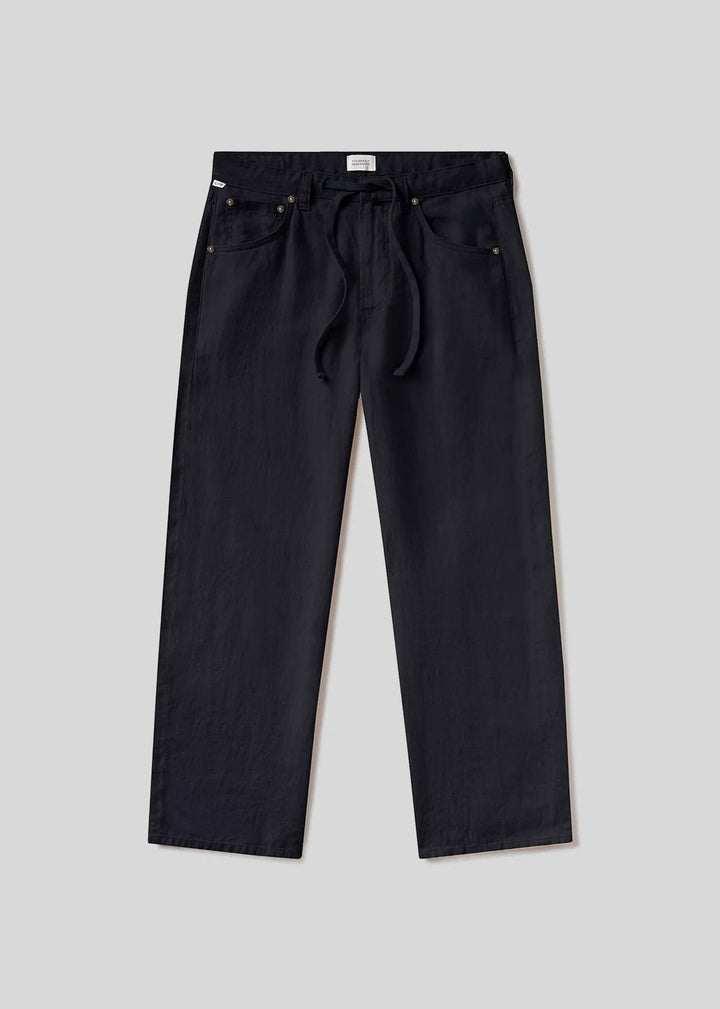 Brynn Drawstring Linen Trouser in True Navy - obligato