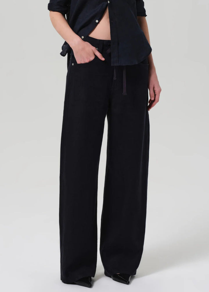 Brynn Drawstring Linen Trouser in True Navy - obligato