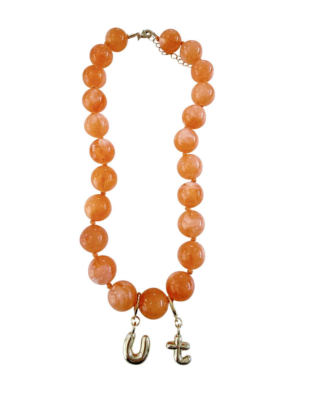 Campus Game Day Orange Bubble Letter Beaded Necklace