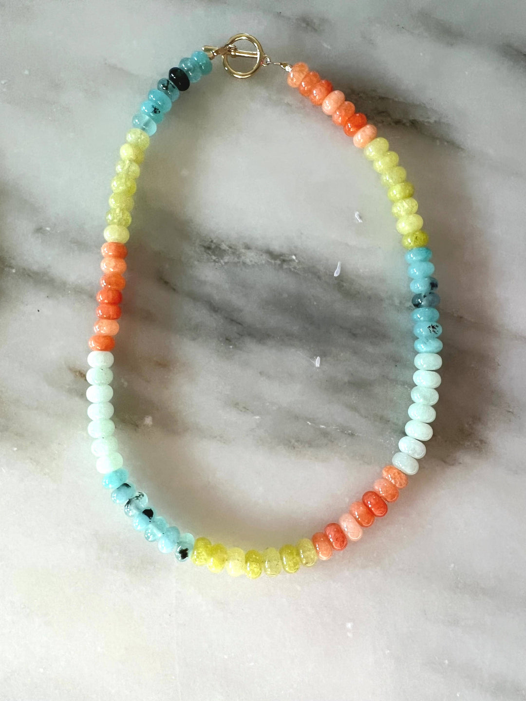 Lilly Gemstone Bead Necklace multi-color 8mm opals jade : Soft orange