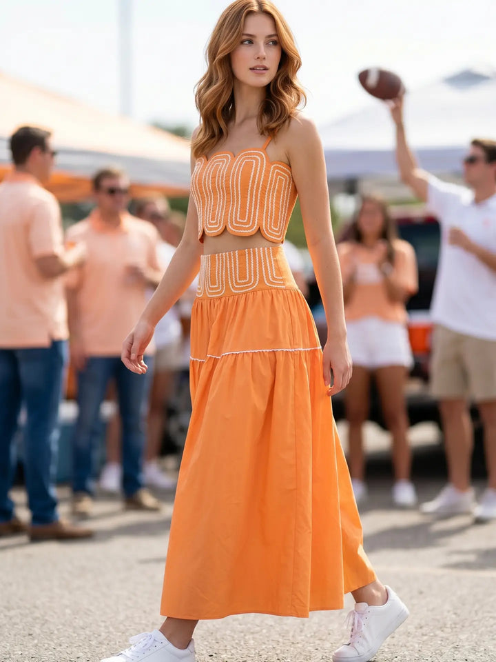 Romi Lace Trimmed Set in Orange Set