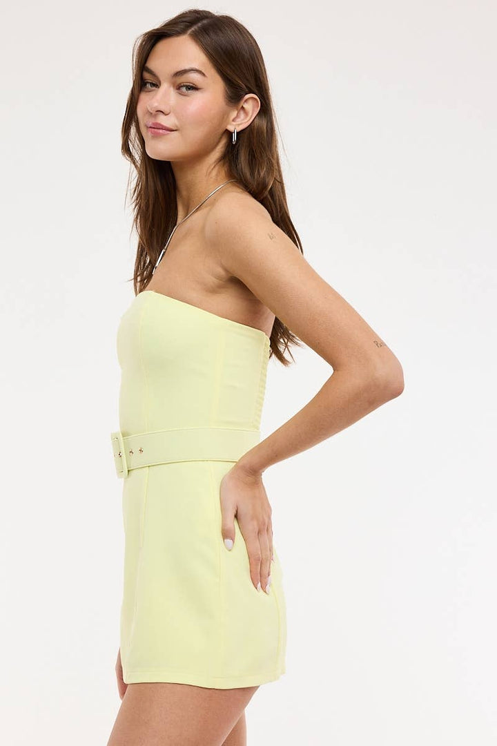 VIVID SOLID COLOR WAIST BELT FIT-IN MINI DRESS: WHITE / M