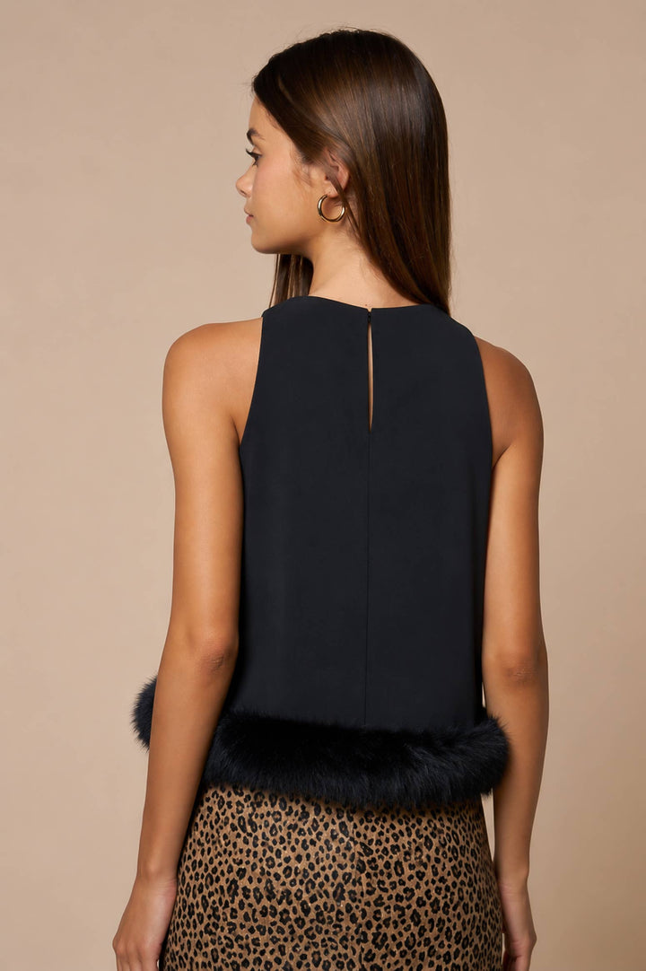 Feather Trim Sleeveless Top in White