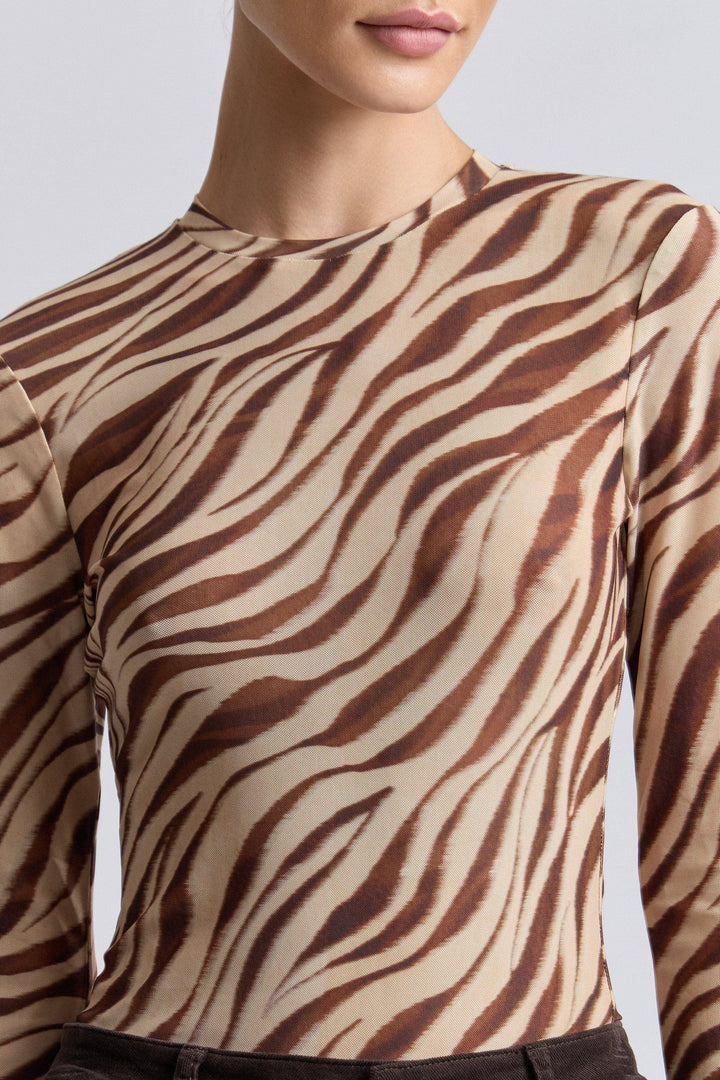 Zebra Stretch Mesh Thumbhole Top in Autumn Zebra