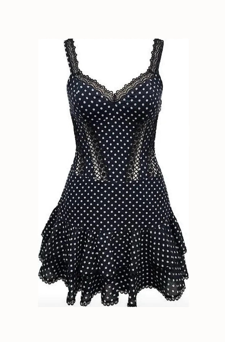 Carmen Short Dress Polkadot Black - obligato