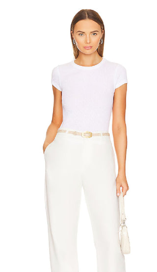 Cashmere Cotton Pointelle Cap Sleeve in White - obligato