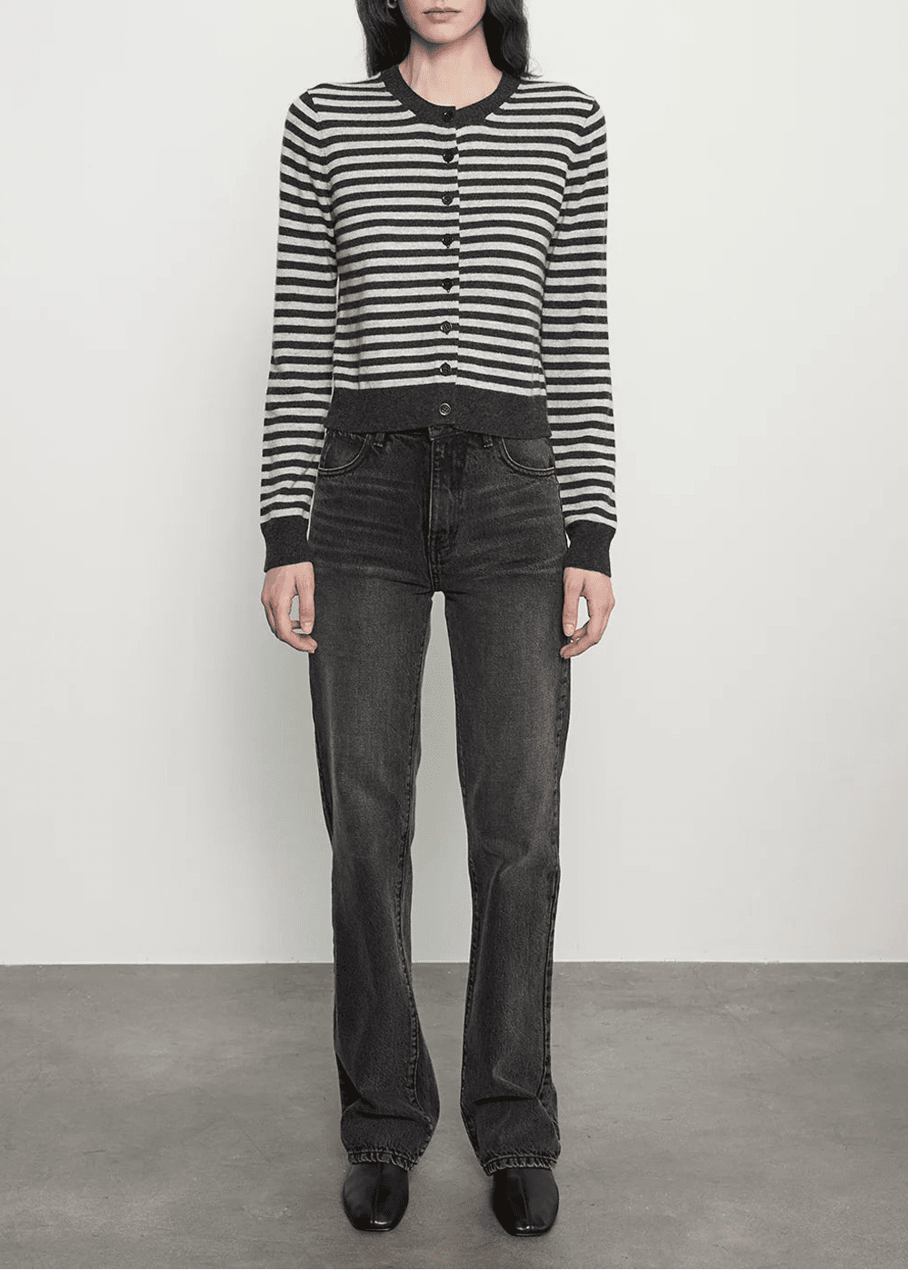 Cashmere Shrunken Cardigan in Classic Stripe - obligato