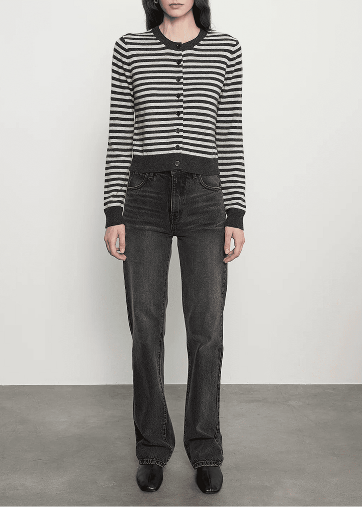 Cashmere Shrunken Cardigan in Classic Stripe - obligato