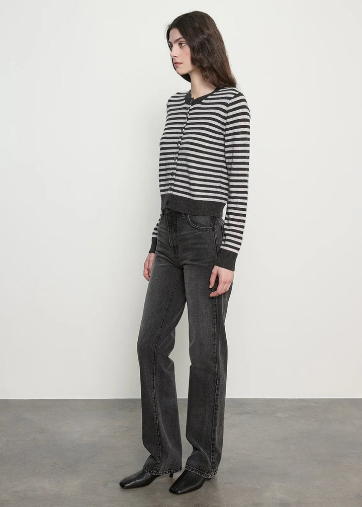 Cashmere Shrunken Cardigan in Classic Stripe - obligato