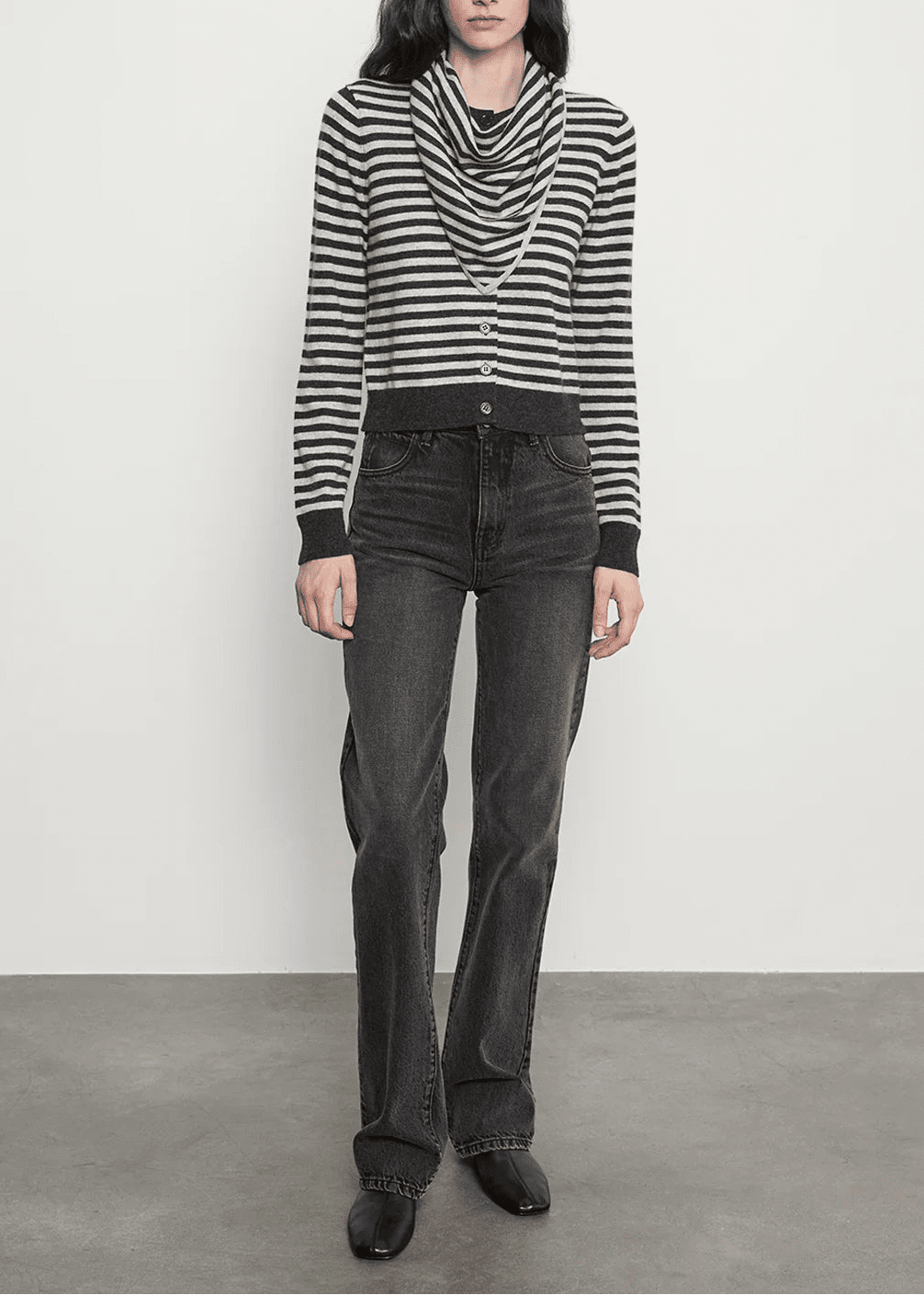 Cashmere Shrunken Cardigan in Classic Stripe - obligato