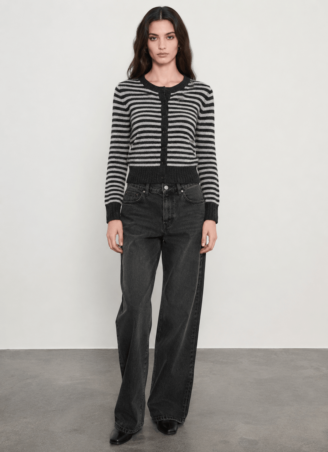 Cashmere Shrunken Cardigan in Classic Stripe - obligato