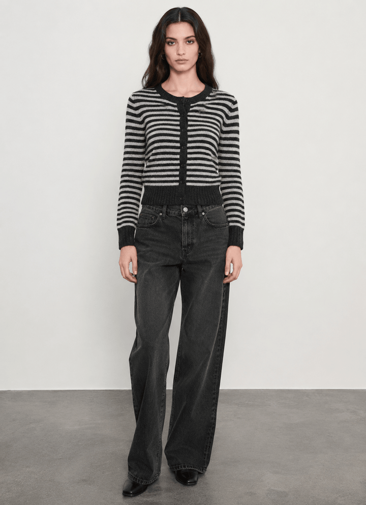 Cashmere Shrunken Cardigan in Classic Stripe - obligato