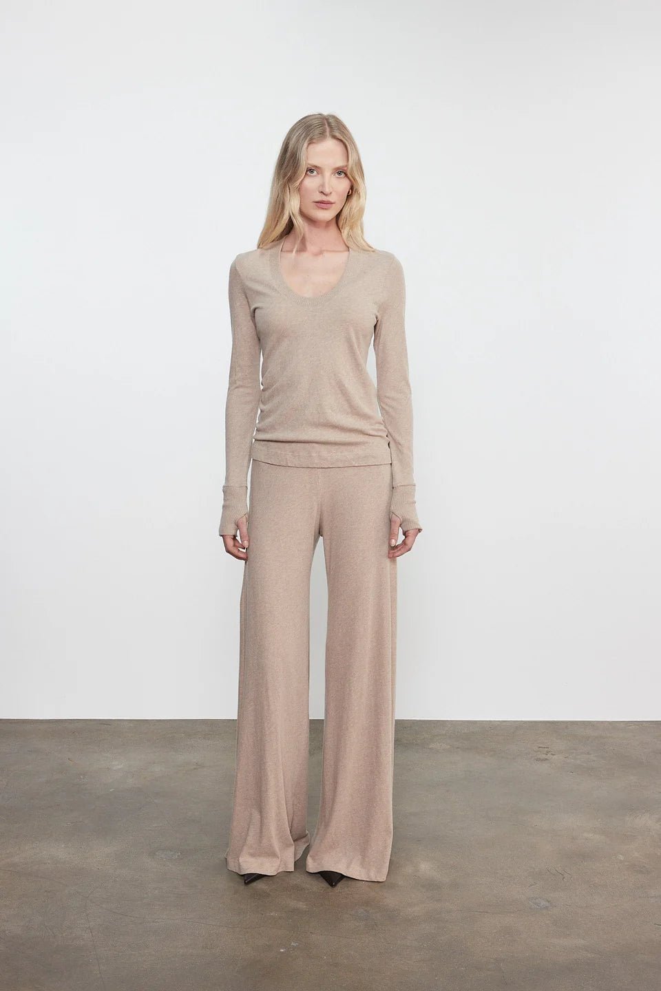 Cashmere Wide Leg Pant in Khaki - obligato