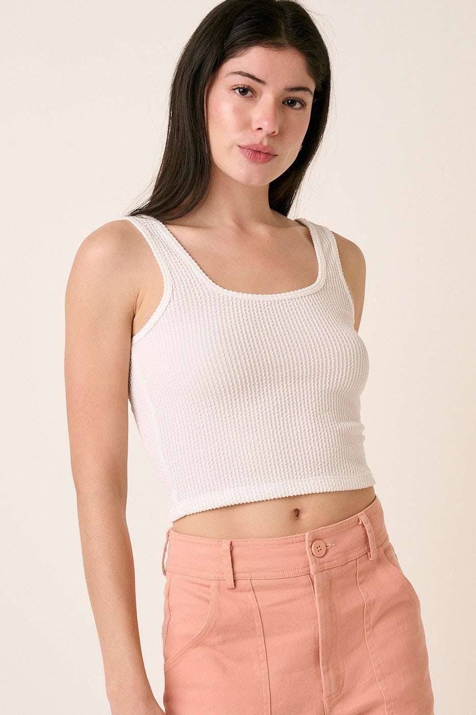 URBAN RIB KNIT SCOOP NECK CROP TANK TOP: ORANGE / S-M-L(2-2-2)