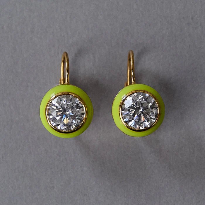 Chartreuse Enamel Bezel Drop Earring - obligato