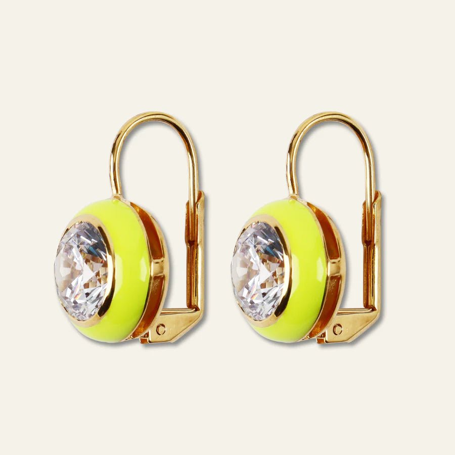 Chartreuse Enamel Bezel Drop Earring - obligato