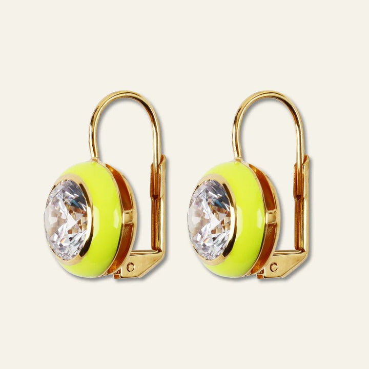 Chartreuse Enamel Bezel Drop Earring - obligato