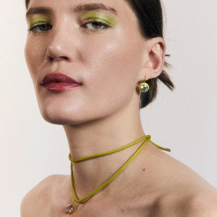 Chartreuse Enamel Bezel Drop Earring - obligato