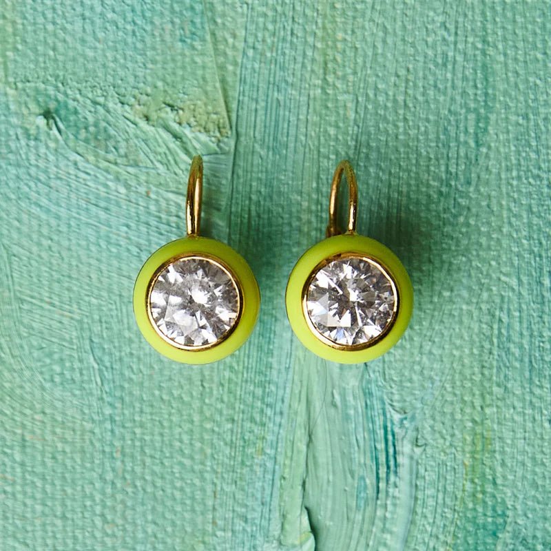Chartreuse Enamel Bezel Drop Earring - obligato