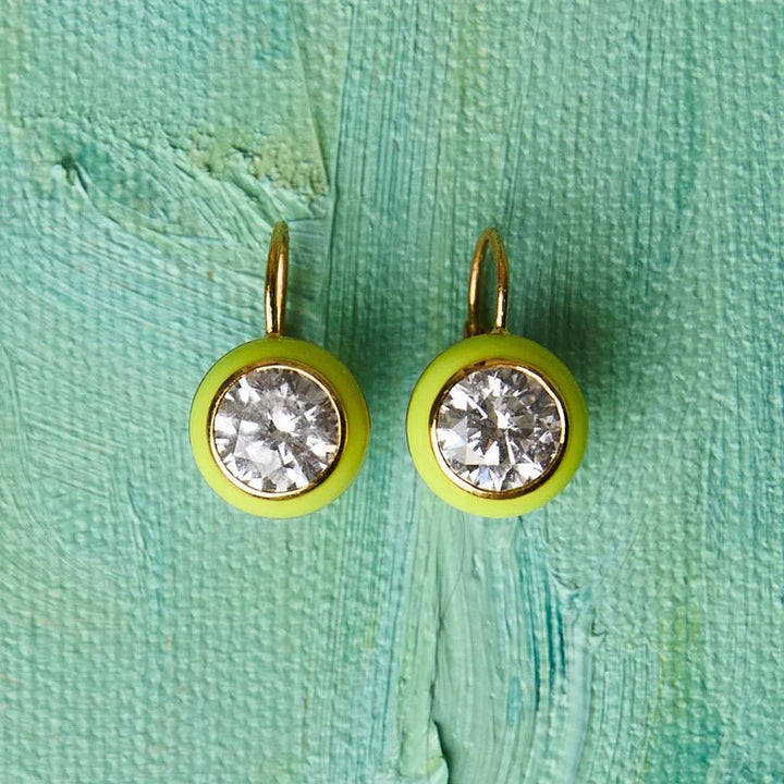 Chartreuse Enamel Bezel Drop Earring - obligato