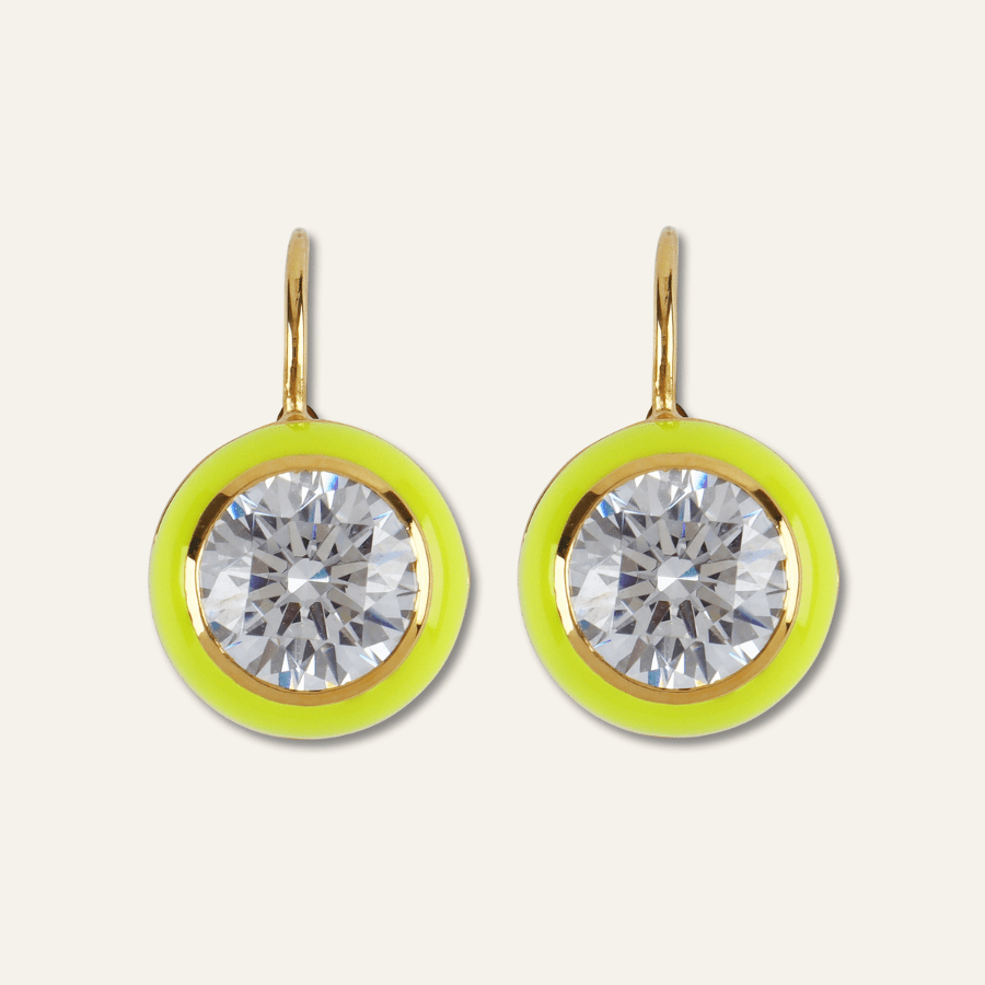 Chartreuse Enamel Bezel Drop Earring - obligato