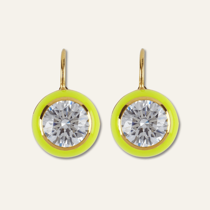 Chartreuse Enamel Bezel Drop Earring - obligato