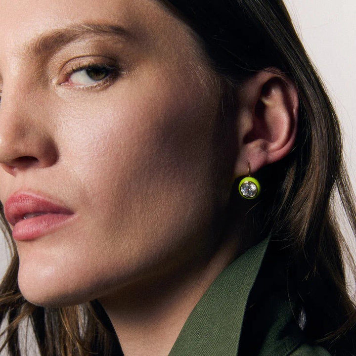 Chartreuse Enamel Bezel Drop Earring - obligato