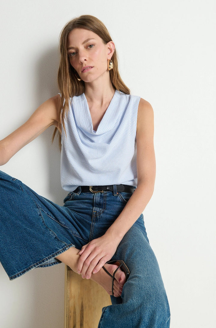 Cille Cowl Neck Tank Mini Stripe - obligato