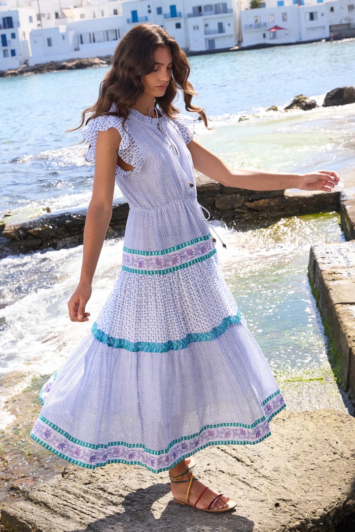 Cinched Flirty Midi Dress in Capri Blue - obligato