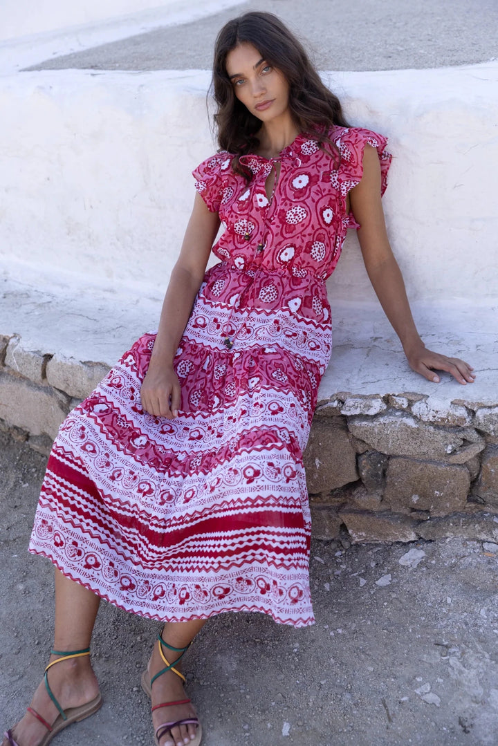 Cinched Flirty Midi in Ambrosia Red - obligato