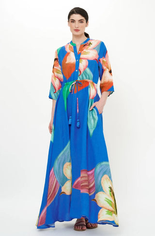 Cinched Shirt Dress Maxi - Hibiscus Blue - obligato