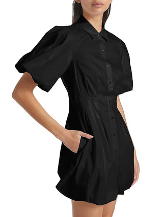 Cleo Balloon Pintuck Mini Dress in Black - obligato