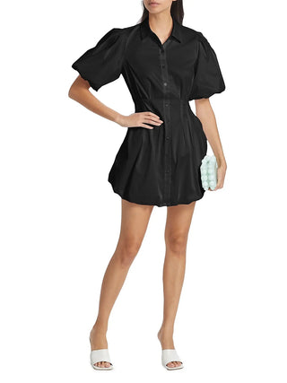 Cleo Balloon Pintuck Mini Dress in Black - obligato