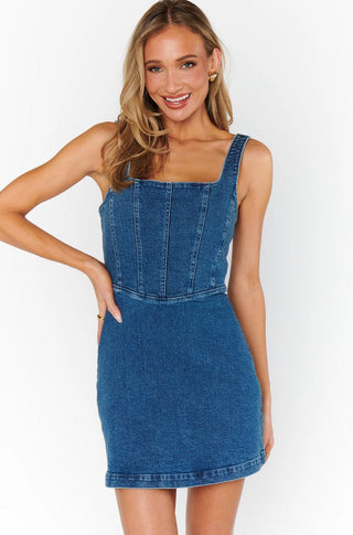 Corset Mini Dress in Blue Indigo - obligato