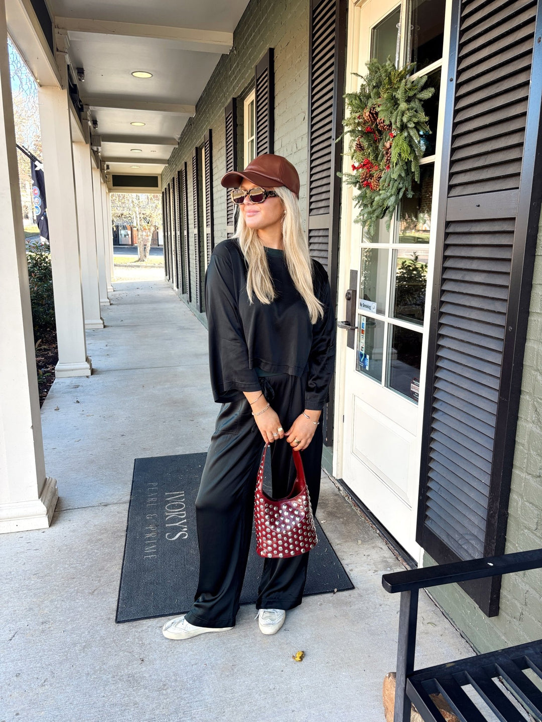 Cosmo Satin Crewneck Top in Everfall - obligato