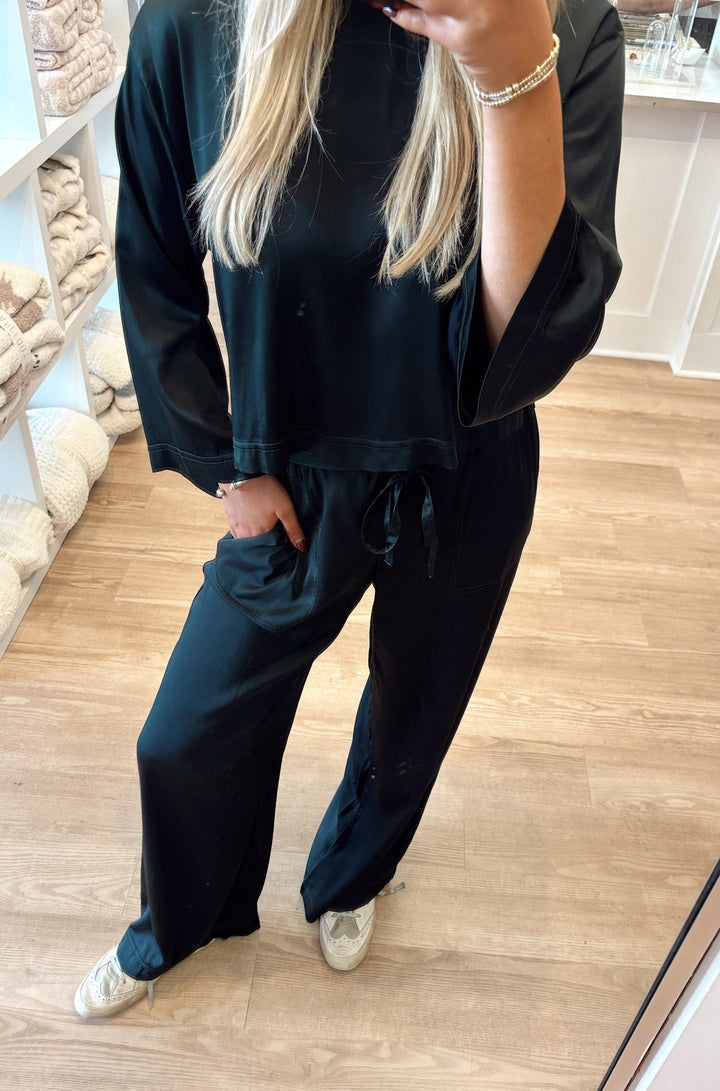 Cosmo Satin Drawstring Pant in Everfull - obligato