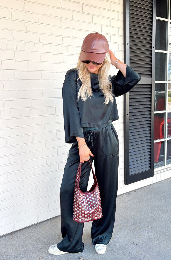 Cosmo Satin Drawstring Pant in Everfull - obligato