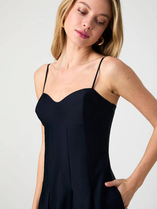 Cotton Sateen Dress in Deep Navy - obligato
