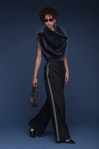 Cowl Neck Faux Fur Crop Top: Blue / M - obligato