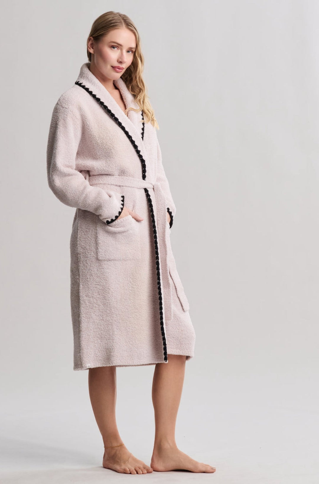 Cozy Chic Blanket Stitch Robe in Stone - obligato
