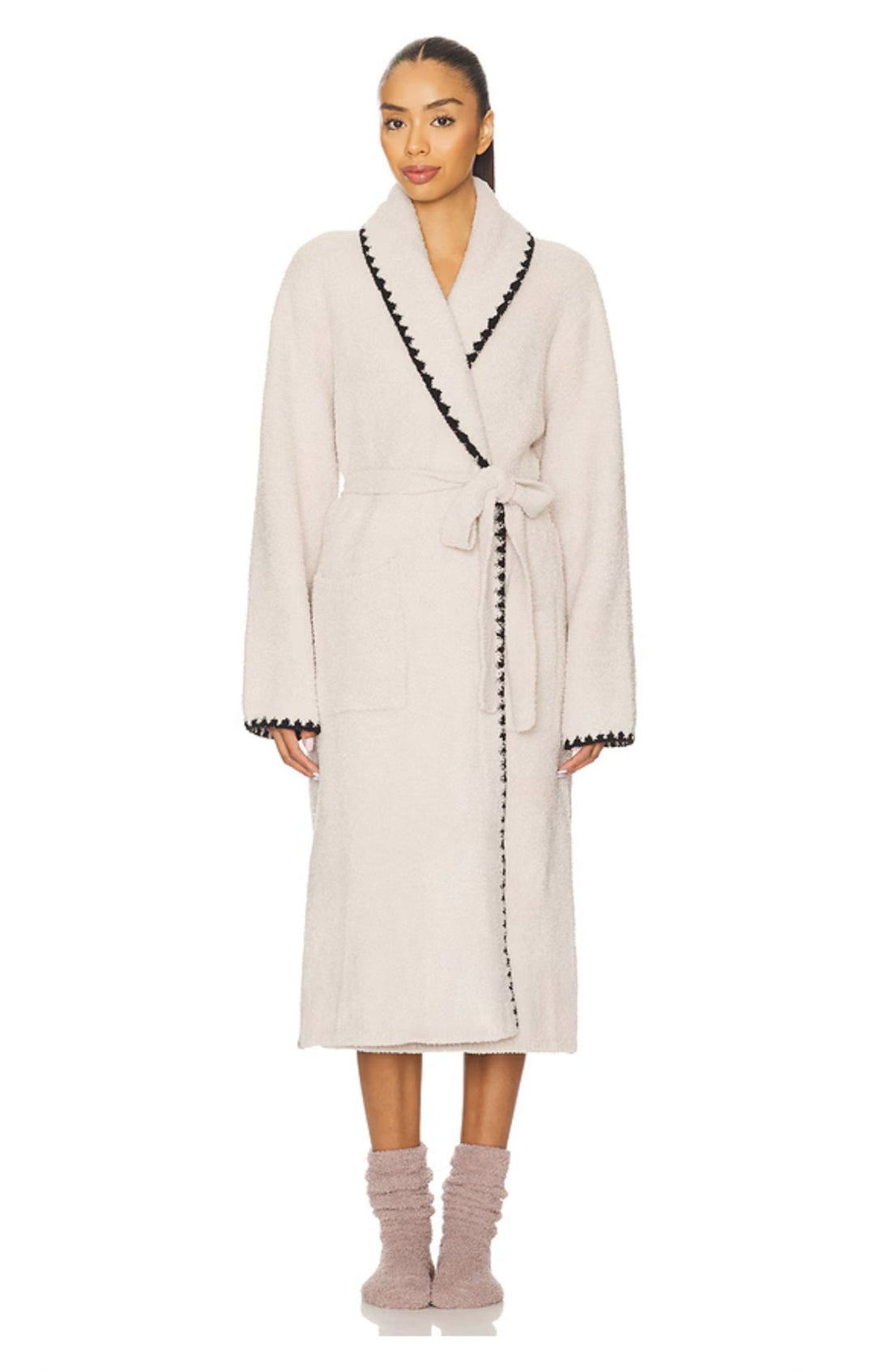 Cozy Chic Blanket Stitch Robe in Stone - obligato