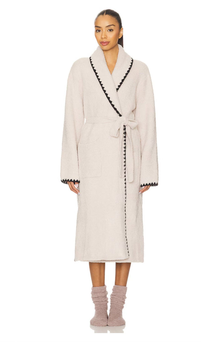 Cozy Chic Blanket Stitch Robe in Stone - obligato