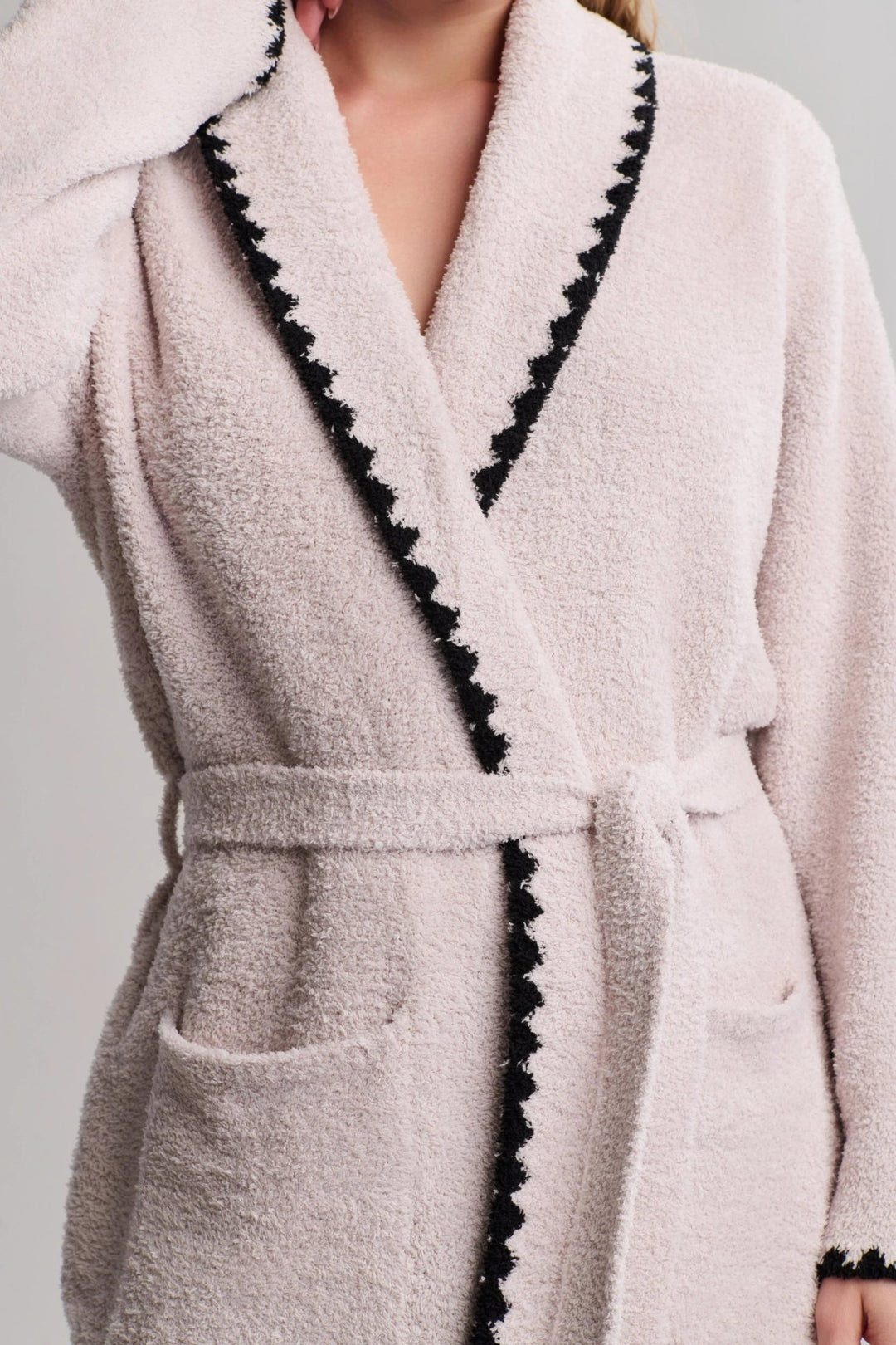 Cozy Chic Blanket Stitch Robe in Stone - obligato