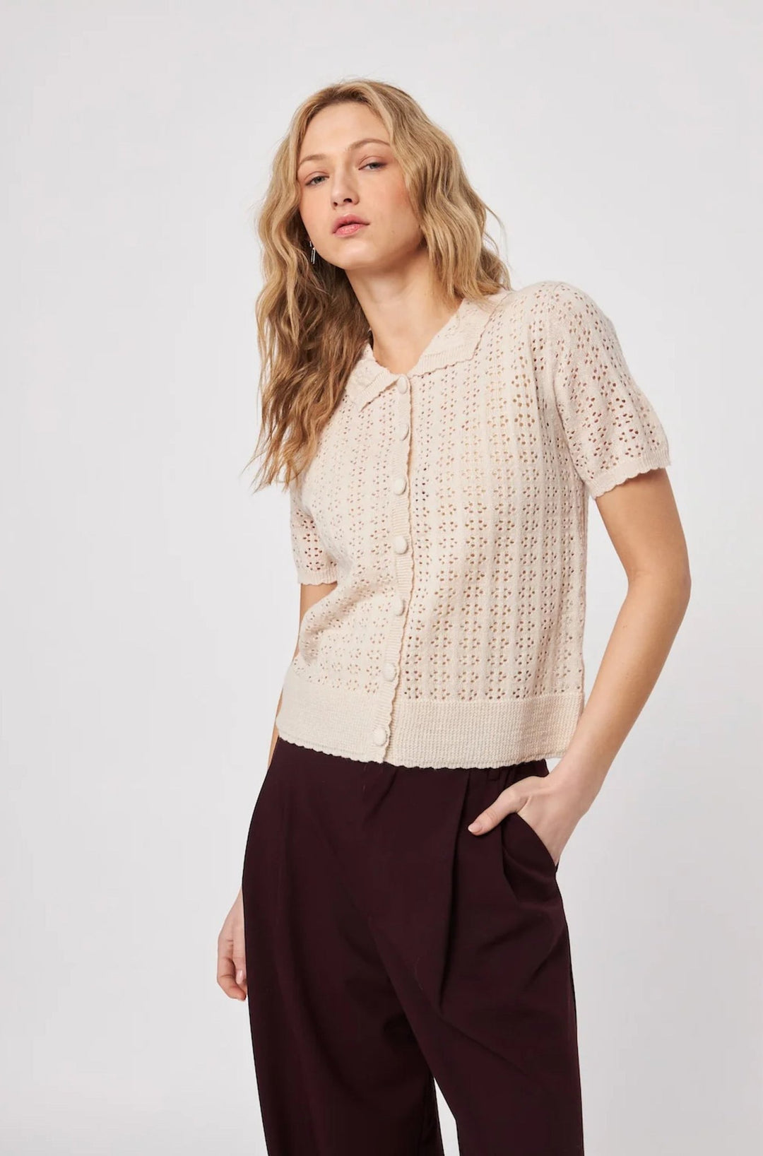 Crew Top in Pearl Blush Cardi - obligato