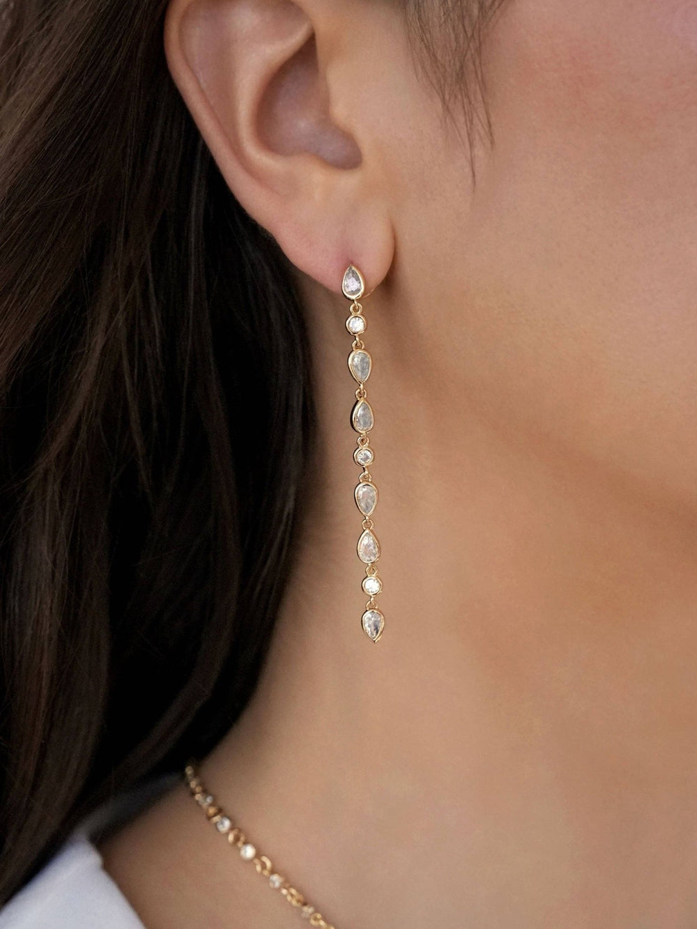 Crystal Rainfall Earrings: Clear Crystal with 18k Gold Plating / One Size - obligato