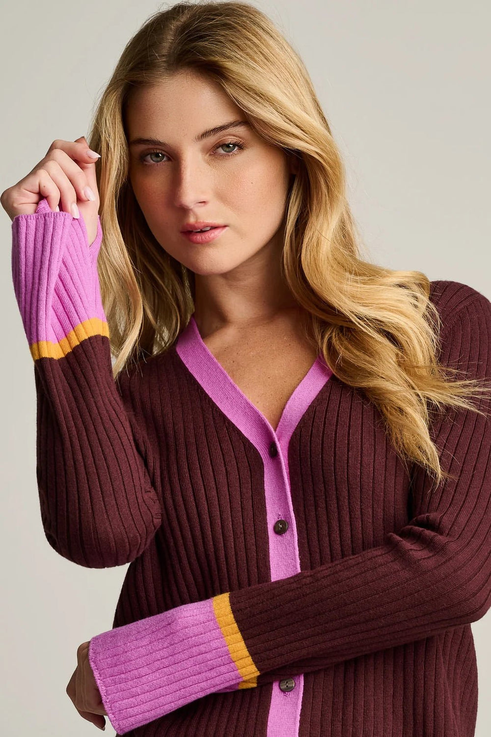 Cuff Keeper Cardigan in Rum Raisin - obligato