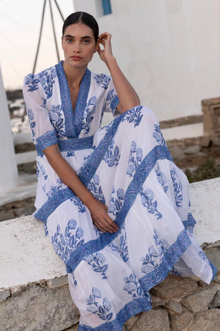 Cuffed V Neck Maxi in Salvia Blue - obligato